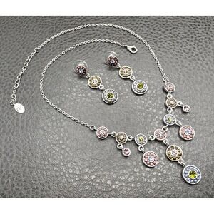 Gorgeous Crystal Rhinestone Bib Necklace Dangle Earrings Set Silver Tone